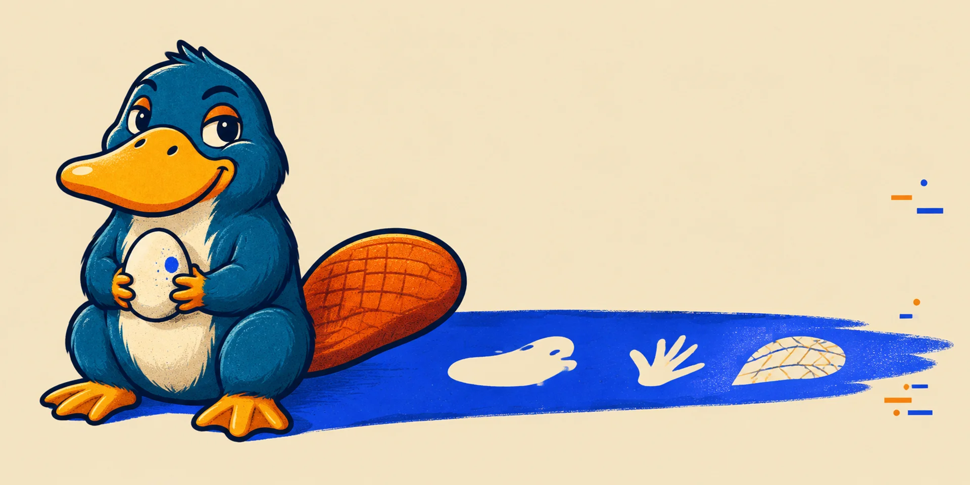 ODDLY holding his egg beside a trail of spare parts